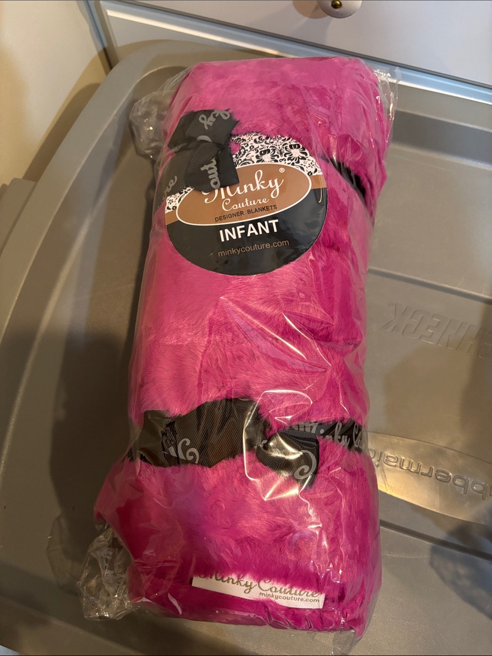 Minky Couture Infant Faux Fur Blanket in Hot Pink